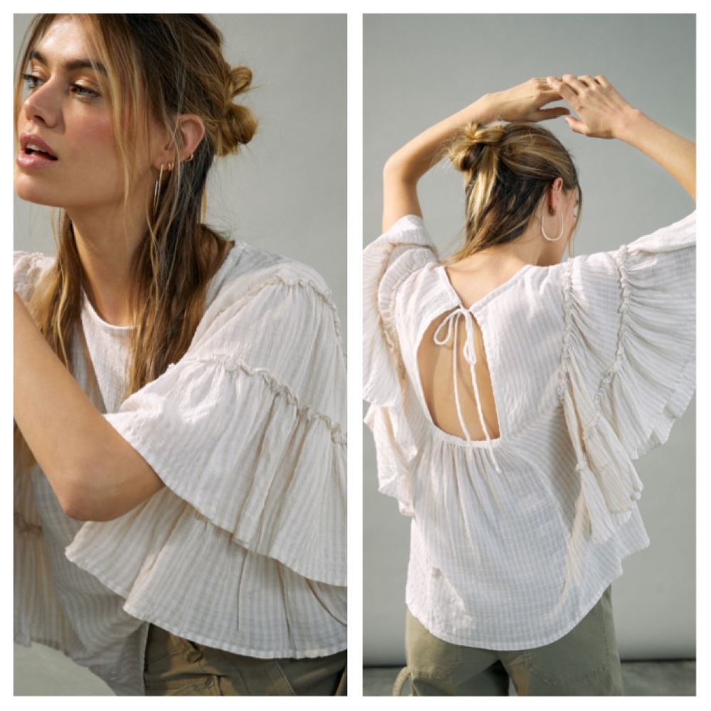 Anthropologie L Pilcro Sybil Ruffle-sleeve Blouse